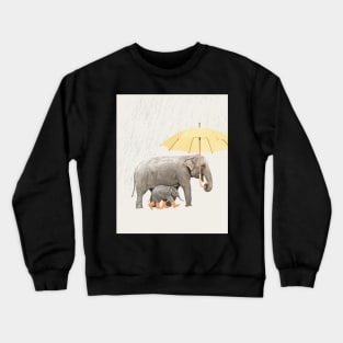 Elephant mother and baby under the rain Crewneck Sweatshirt